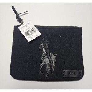 POLO Ralph Lauren Black Wool Big Pony Zip Pouch Clutch Cosmetic Toiletry Bag NWT